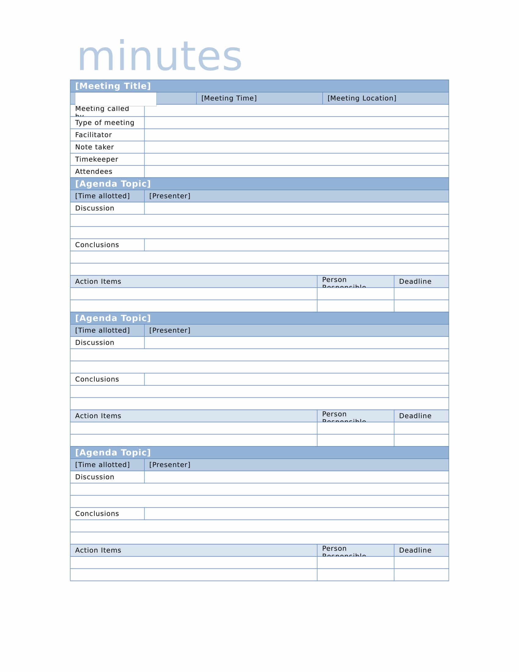 sample meeting minutes template document sample